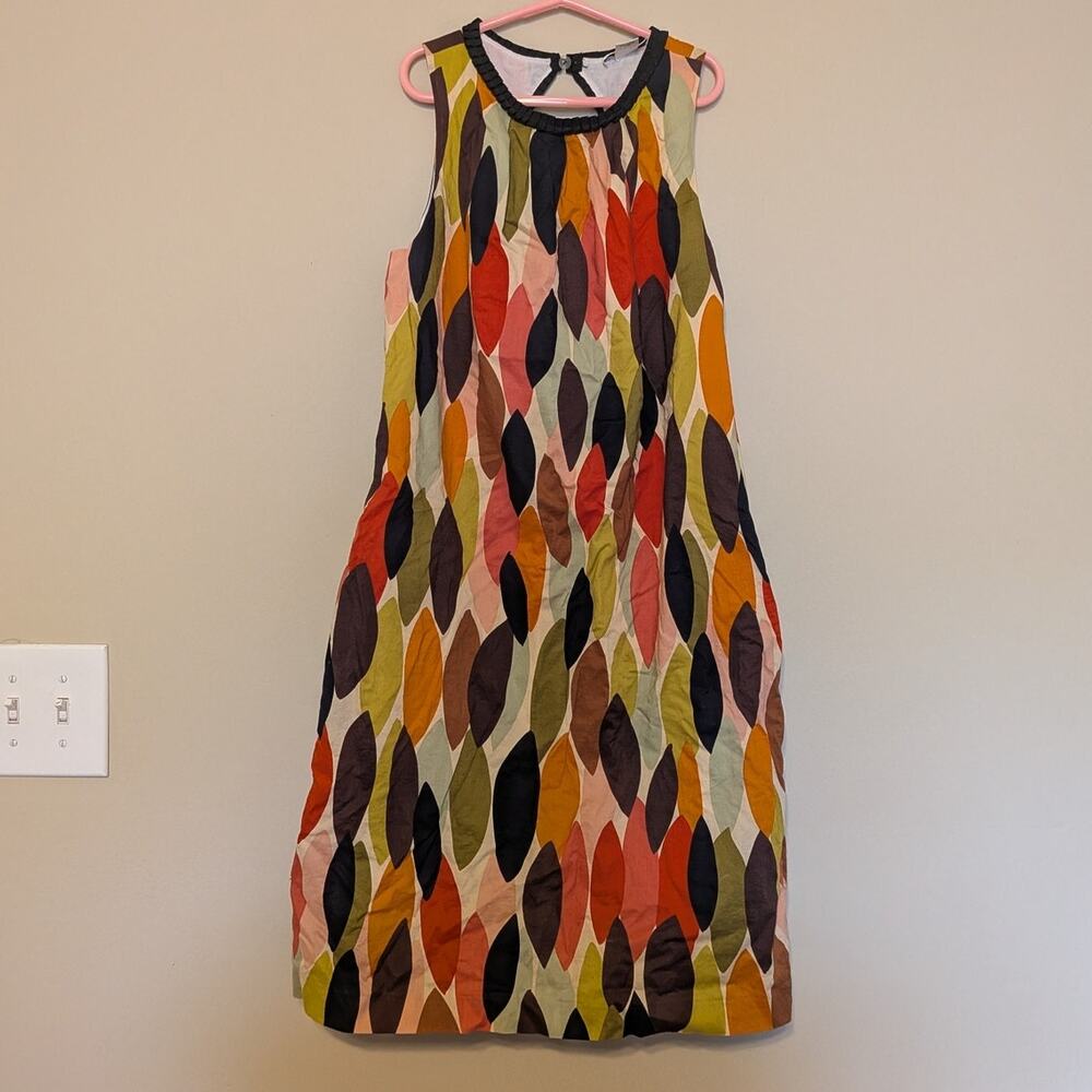 Harold's Retro Indie Dress With Leaf Pattern Design And Scoop Neckline